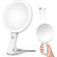 亚马逊新款台式LED化妆镜小熊卡通支架带灯1X/10X双面化妆镜