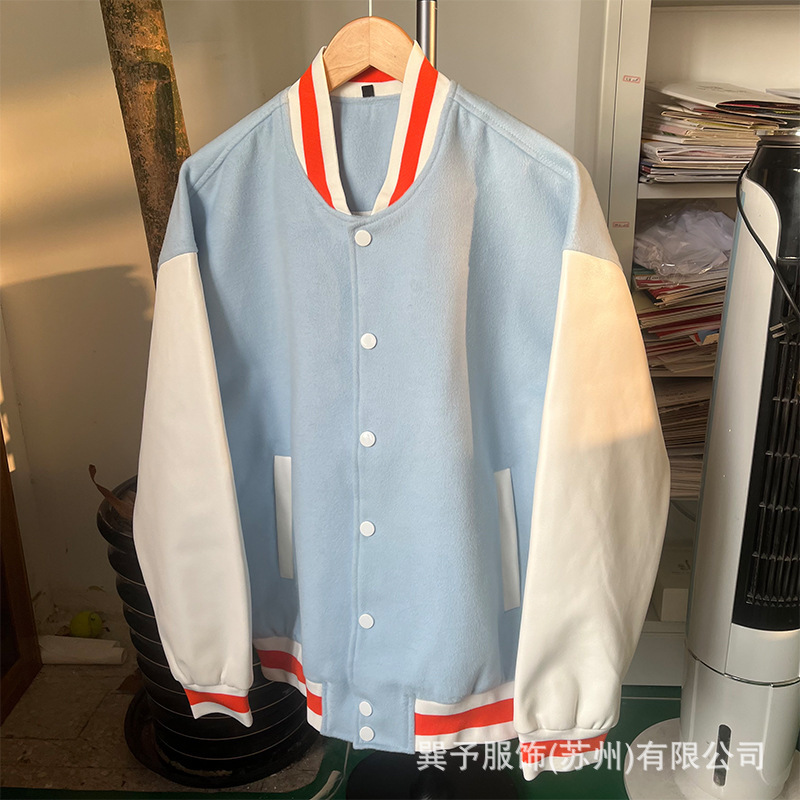 野球ユニフォーム風ロゴ入りスウェットシャツ、フライングシングルブレストカーディガン、作業服風刺繍柄ゆったり型秋冬|undefined