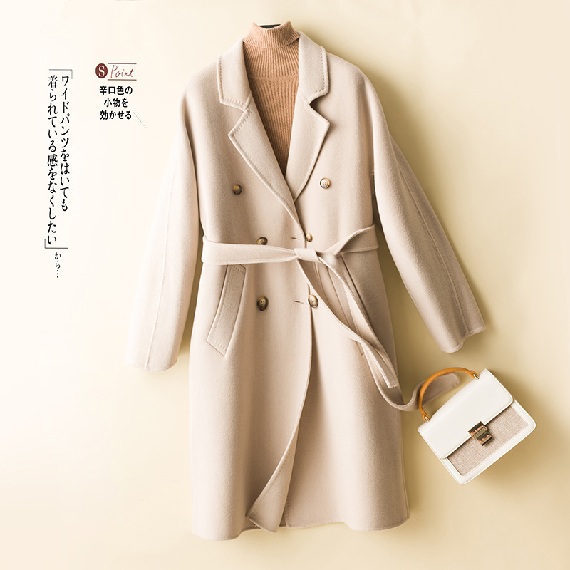 2022 autumn and winter new double-sided cashmere coat women's long double-breasted cocoon knee-high wool coat M801