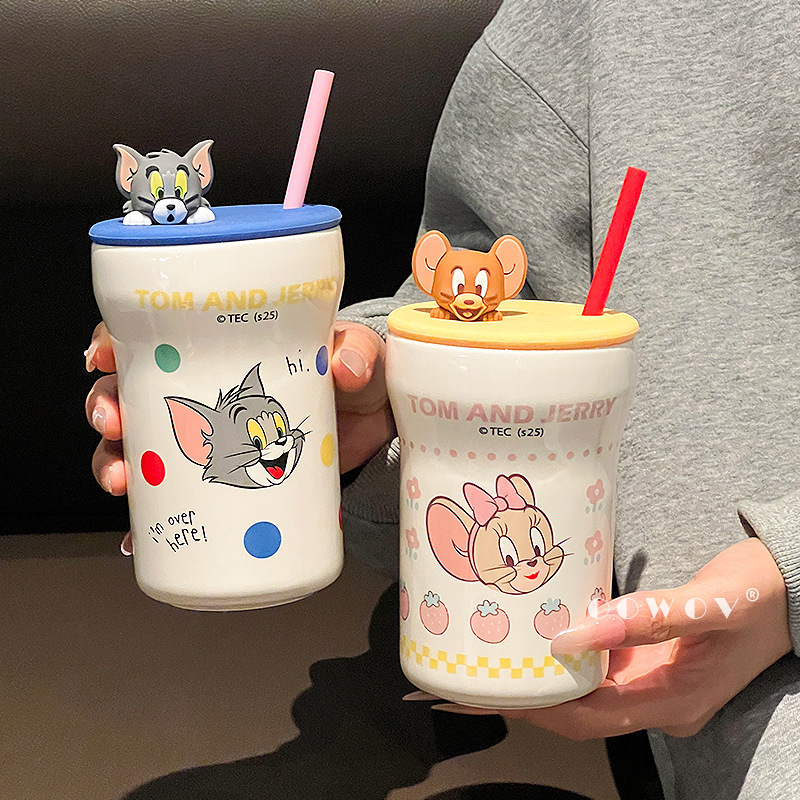 猫和老鼠马克杯高颜值陶瓷水杯家用女生带吸管牛奶杯带盖生日礼物|undefined