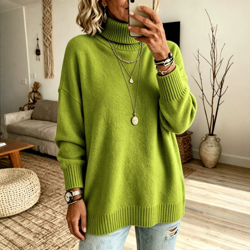 European-style cross-border Amazon autumn and winter thick high-neck women's loose versatile knitted pullover sweater for outerwear European-style cross-border Amazon autumn and winter thick high-neck women's loose versatile knitted pullover sweater for outerwear