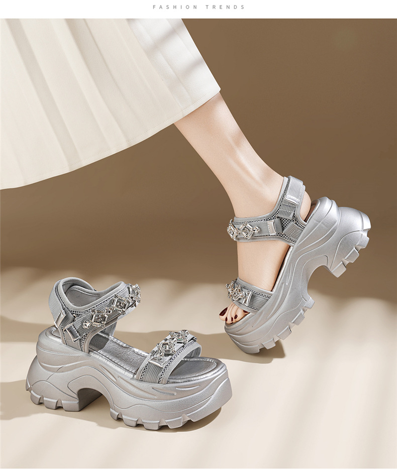 Sandal thể thao đế dày đính đá phong cách La Mã — JST 7186 bạc, JST 7186 màu đen chi tiết 13