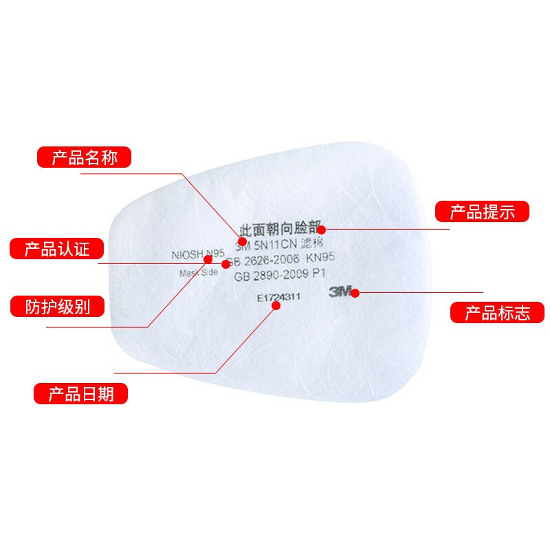 3M 5N11CN filtro de algodón, polvo de partículas industriales, máscara protectora a prueba de polvo, máscara de gas de la serie 6000, material de filtro al por mayor
