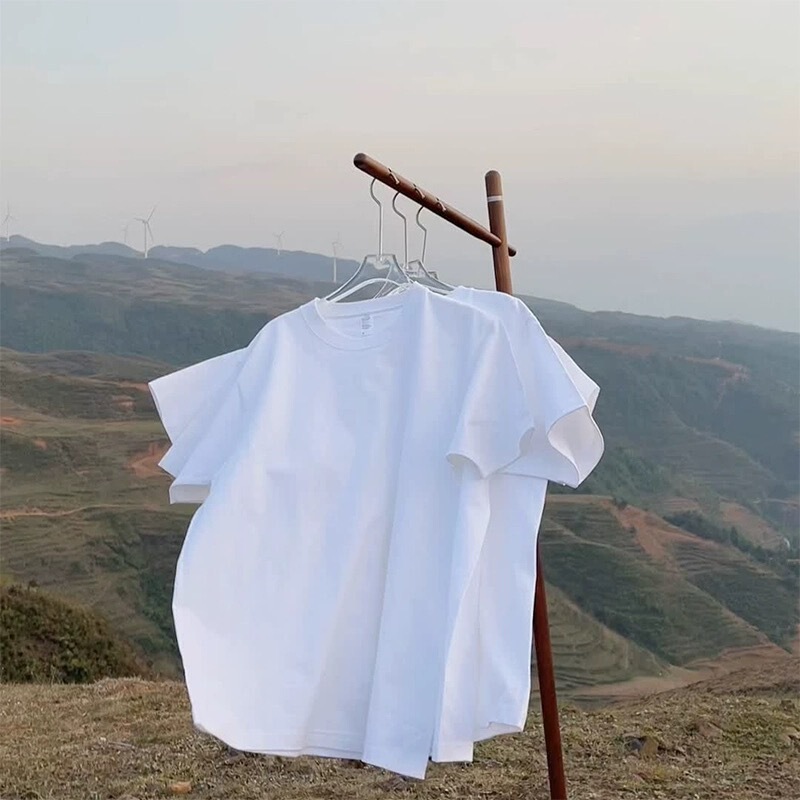 Design sense oversize multi-color cotton short-sleeved men's and women's high-end fashion small round neck solid color T-shirt bottoming shirt