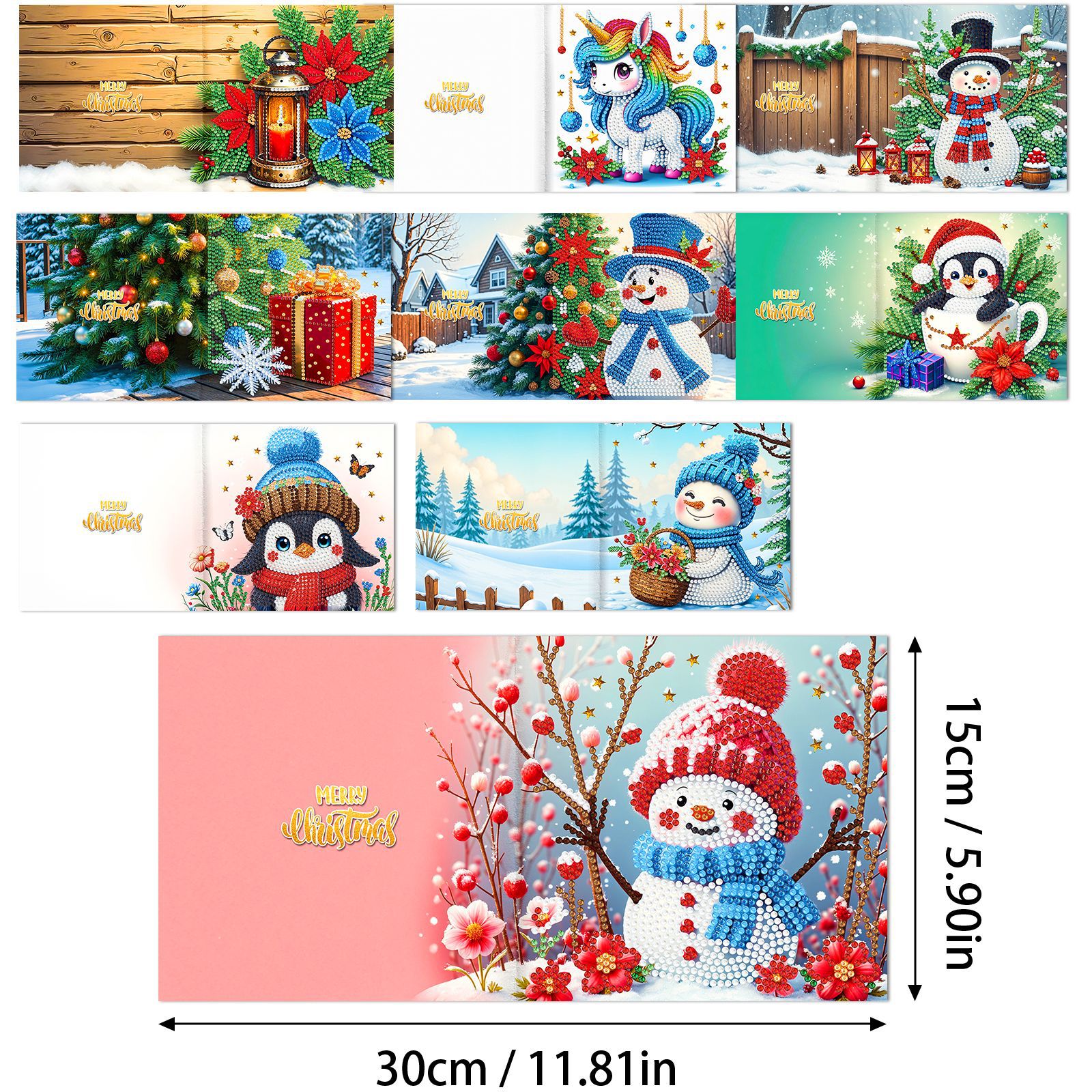 Explosiones transfronterizas de Navidad multiserie de tarjetas de felicitación puntuales hechas a mano 9 conjuntos de sobre de diamante 6 conjuntos de dibujos animados