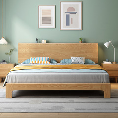 Basswood solid wood bed modern minimalist master bedroom bed 1.8 meters Nordic style double bed wedding bed 1.2 meters single bed