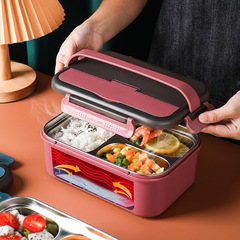 Plug-in Self-Heating Lunch Box Outdoor 304 Stainless Steel Divided Insulated Bento Box Heating Pack Portable Meal Box