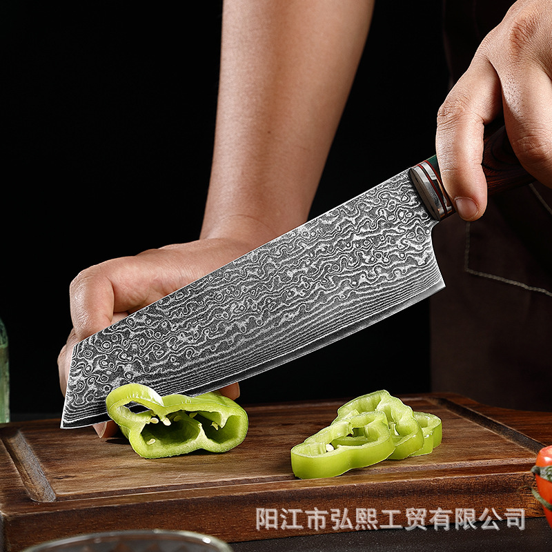 Damasco cuchillo cocina hogar cuchillo de cocina Chef corte de carne cuchillo de cocina multi-capa patrón de acero transfronterizo Yangjiang cuchillo de verduras