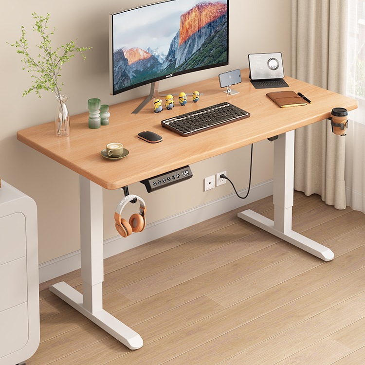 Pure Solid Wood Smart Lift Table Electric Bar Children's Study Table Adjustable Hand-Cranked Writing Table with Drawers