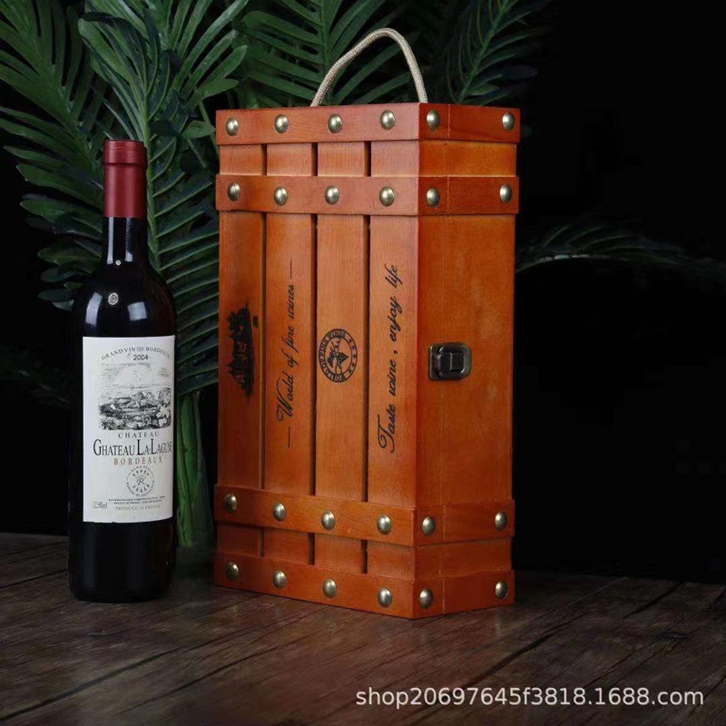 直销双支仿古红酒包装盒木制酒盒高档红酒礼品盒红酒包装礼盒