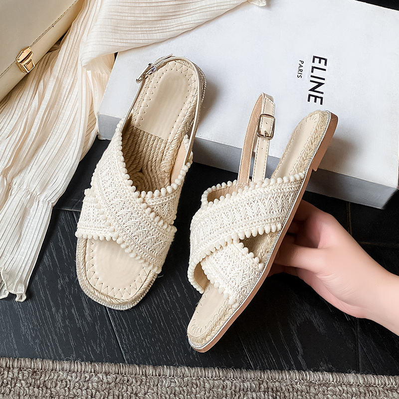 V8-07 Straw Woven Fisherman Sandals Women's Summer New Flat Sanya Travel Vacation Niche French Roman Shoes V8-07 Straw Woven Fisherman Sandals Women's Summer New Flat Sanya Travel Vacation Niche French Roman Shoes