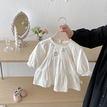 女童连衣裙2025秋季女宝宝刺绣裙子洋气儿童长袖公主裙韩版长裙潮