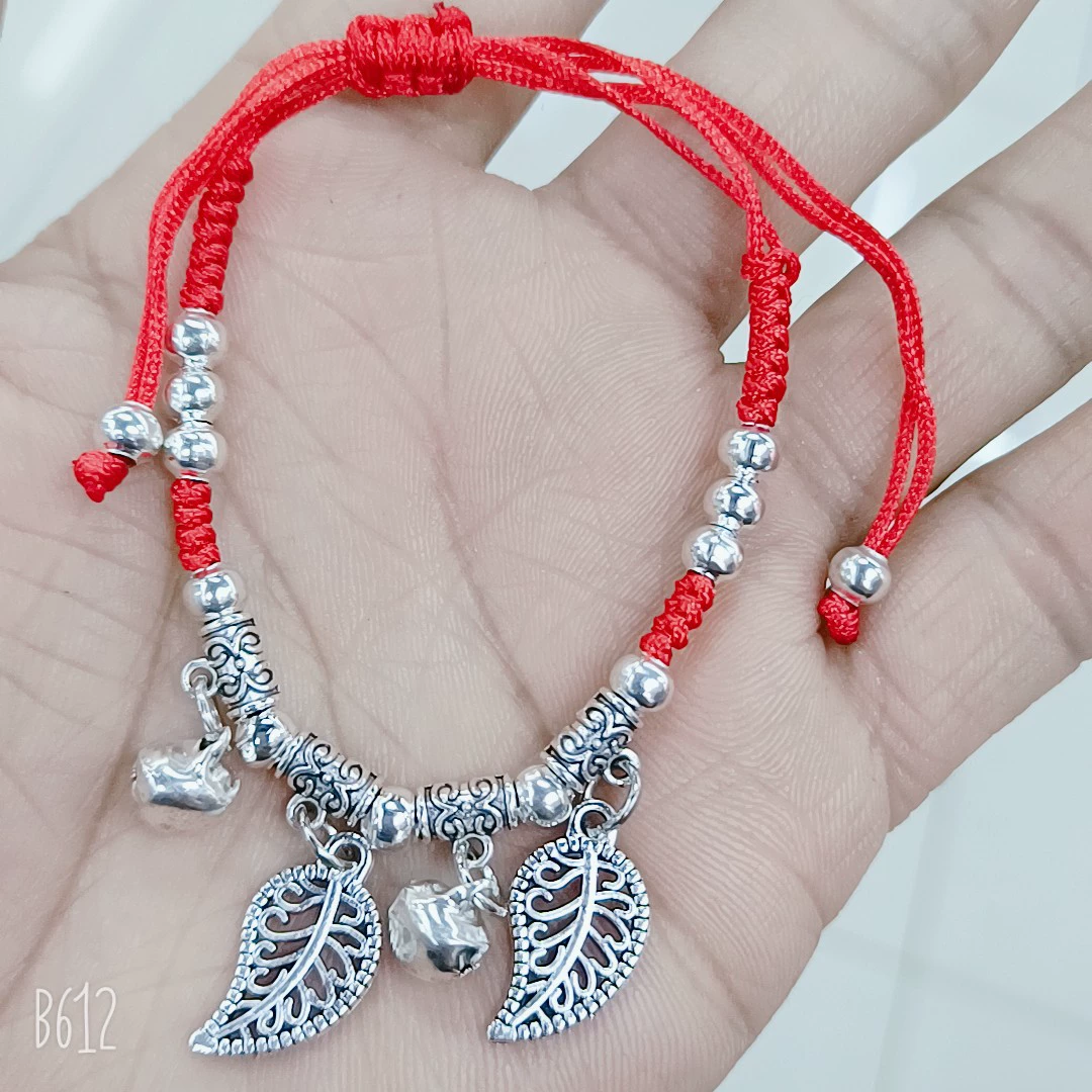 Woven Red Rope Bracelet, Miao/Tibetan Silver Alloy Charms, Ankle & Wrist, Multiple Styles