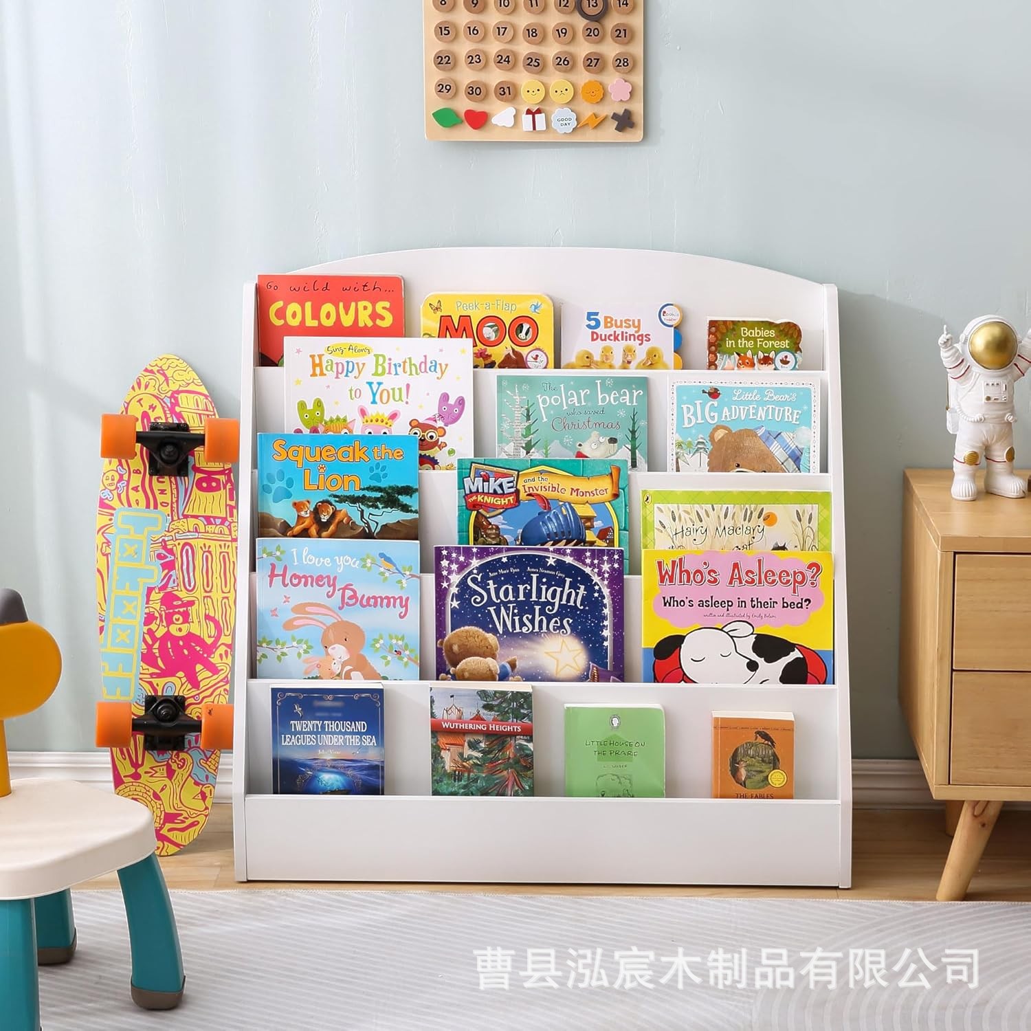 Cross-Border Solid Wood Bookshelf Children's Bookshelf Reading Bookcase Kindergarten Storage Simple Floor-Standing Storage Rack Children's Picture Book
