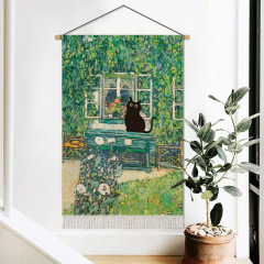 有名な絵画アートタペストリーの部屋を改造する面白い黒猫、背景布、リビングルームの絵画、寝室のタペストリー