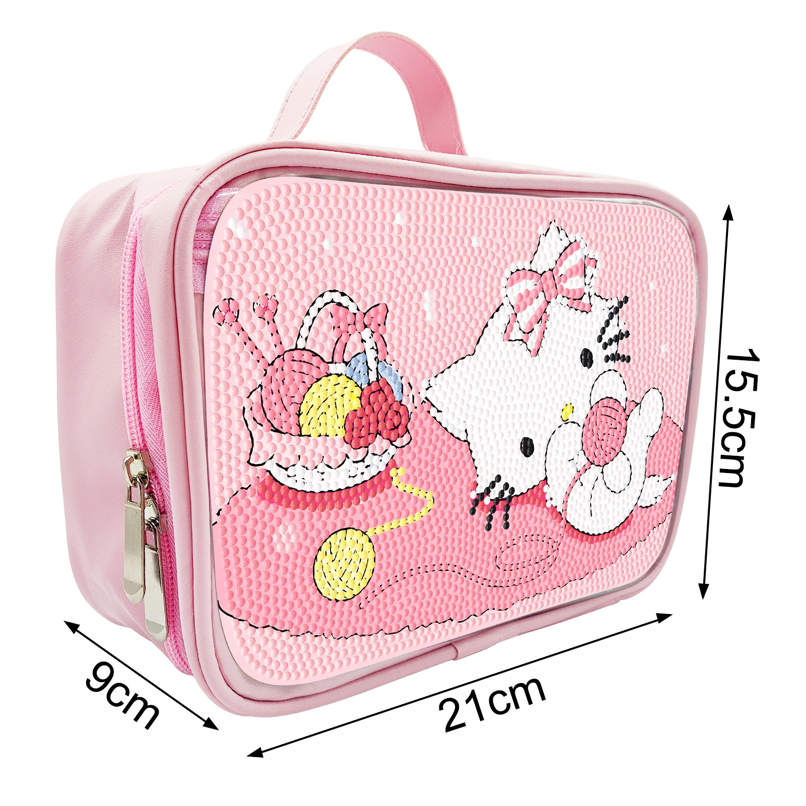 Diamante pintura alrededor de la bolsa de maquillaje hecha a mano bolsas de maquillaje DIY dibujos animados rosa comercio exterior venta al por mayor