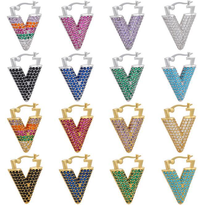 Nihaojewelry Wholesale Jewelry Colored Micro-inlaid Zircon Inverted Triangle Copper Earrings display picture 2