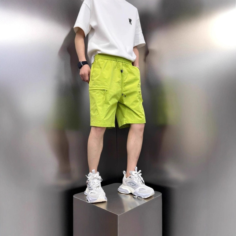 Summer New Style Zipper Pocket Cargo Shorts Men's Solid Color Beach Shorts Loose Outdoor Quick-Dry Sports Shorts