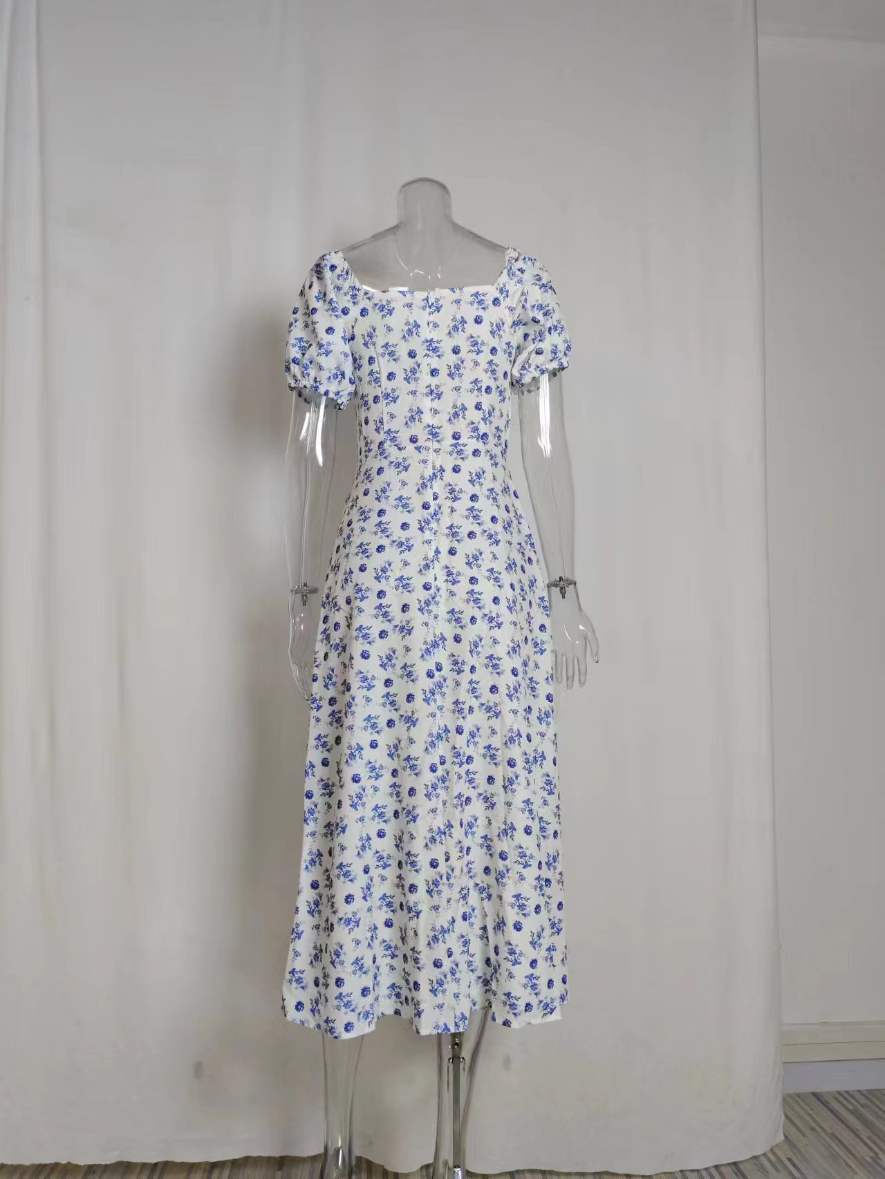 Blumenkleid Mit Puffärmeln Und Bindegürtel Für Damen Commuting_voghion.com