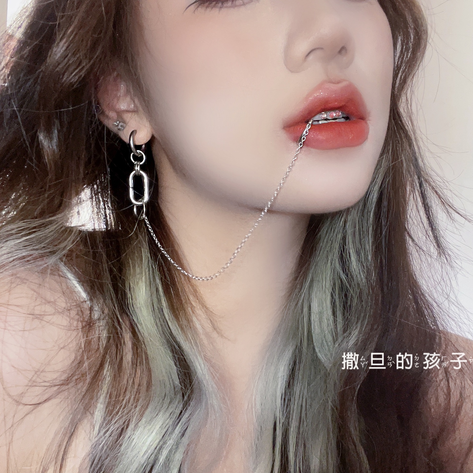 Labret stud lip piercing jewelry styling detail