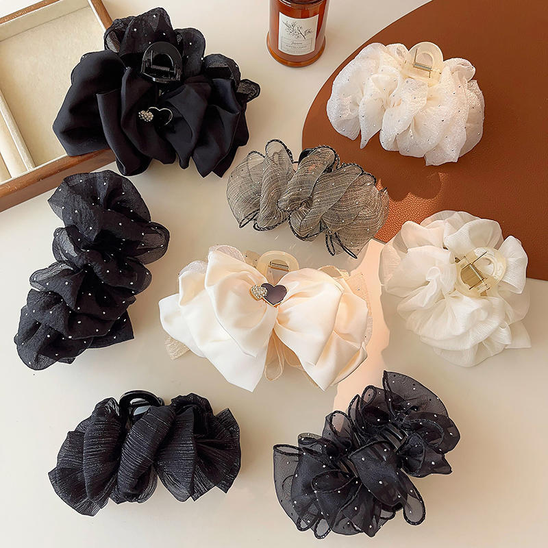 Pin de captura de burbuja de encaje negro para mujeres 2025 nuevo pin de cabello de cabeza posterior de alta sensación de red de disco rojo pin de cabello de tiburón