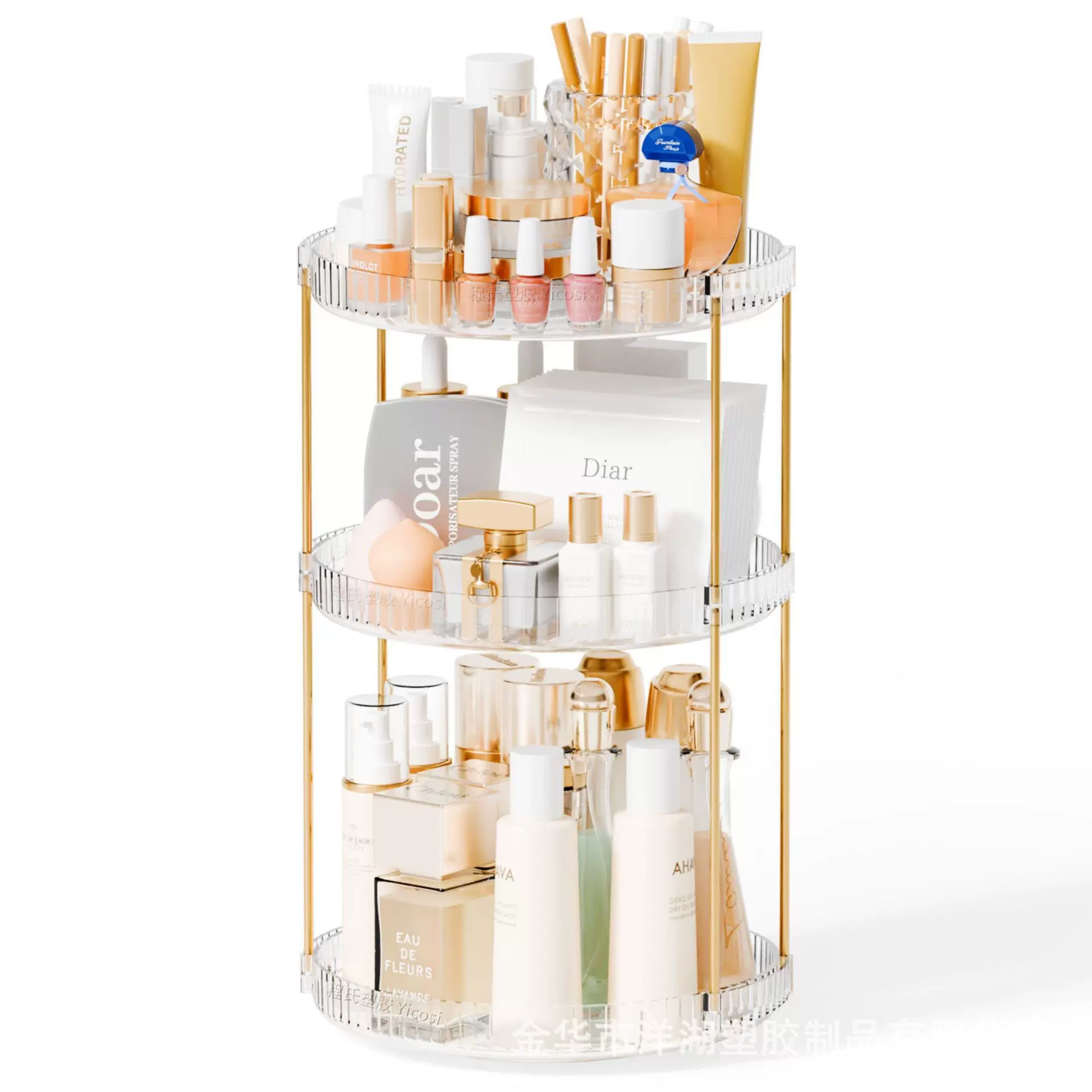 跨境多层化妆品旋转收纳架梳妆台洗护收纳卫浴洗漱用品厨房整理架