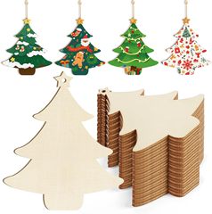 木製の空白のクリスマスツリーの装飾のペンダントDIY未完成の木製のクリスマスツリーの形の工芸品のパーティーの装飾
