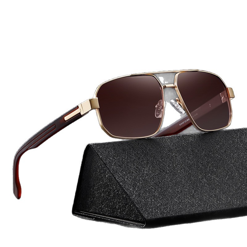 Nuevas gafas de sol polarizadas S15107 Gafas de sol de hombre con marco de doble viga de metal de moda Gafas de sol de protección solar para exteriores