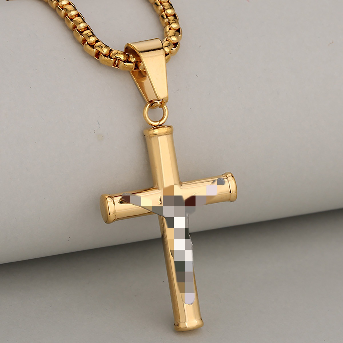 Cross-Border European and American Hot-Selling Personalized High-End Stainless Steel 18K Gold-Plated Non-Fading Cross Pendant for Men