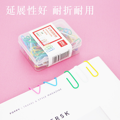 Deli Paperclip 0024 Colorful Creative Cute Paperclips Classified Storage of Financial Documents 100 Pieces/Box