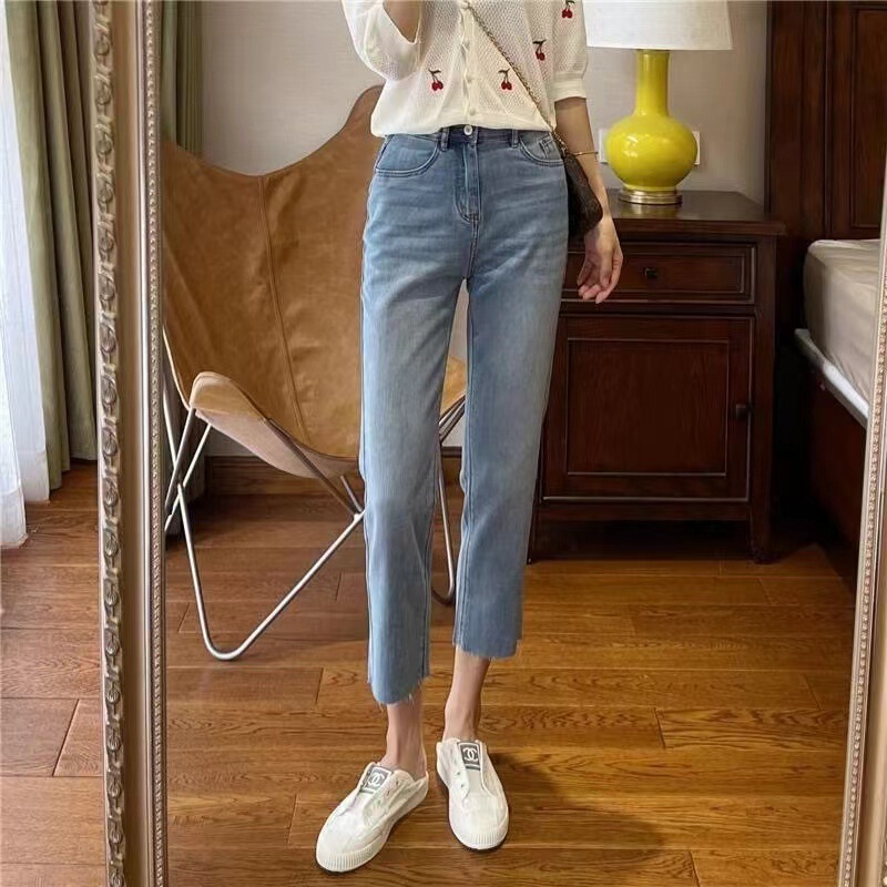 Nano Spring and Autumn Straight-Leg Jeans Women's 2025 Summer New High Waist Slim Light Color Cigarette Pants Women