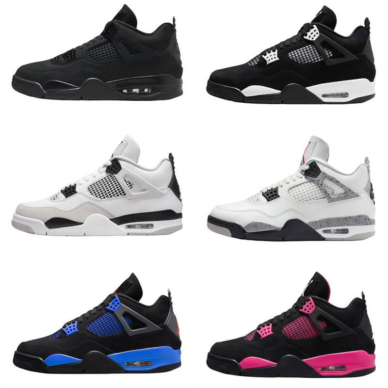Cross-border foreign trade AJ4 Black Cat White Cement Midnight Blue non-slip wear-resistant versatile basketball shoes Jordan 4 men's and women's sports shoes Cross-border foreign trade AJ4 Black Cat White Cement Midnight Blue non-slip wear-resistant versatile basketball shoes Jordan 4 men's and women's sports shoes