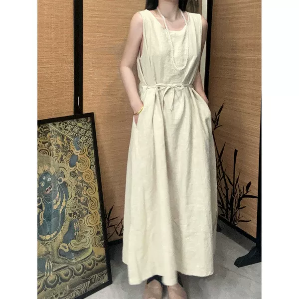 Sleevless dress, cotton and linen