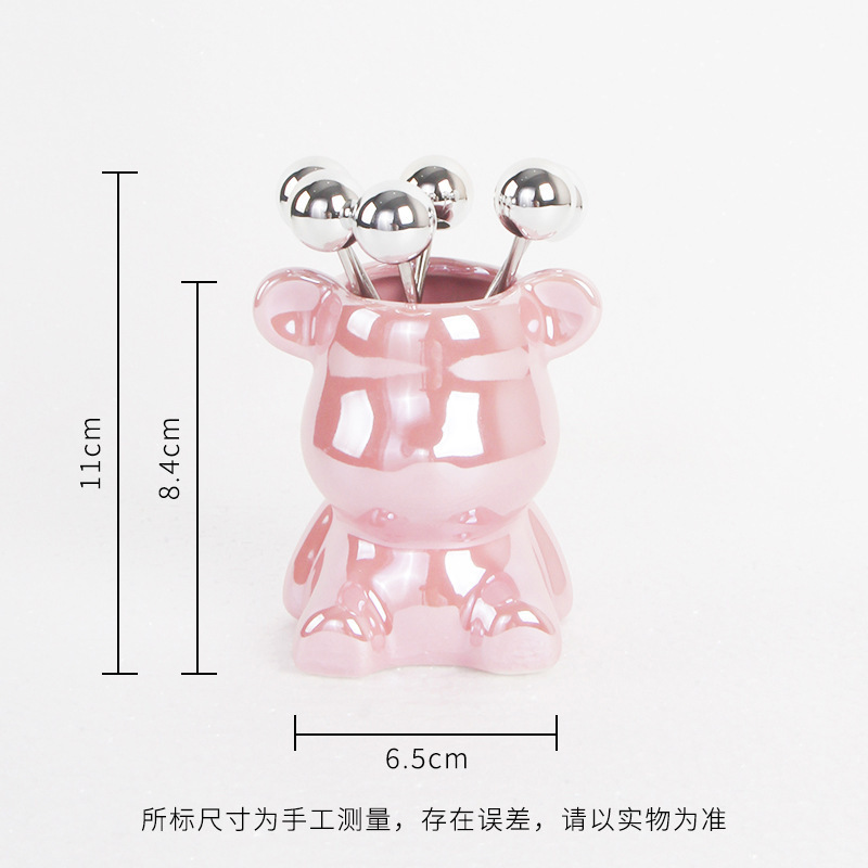 フルーツフォークステンレス鋼セット家庭用食器クリエイティブかわいいセラミッククマ保存瓶フルーツピックフルーツインサート|undefined