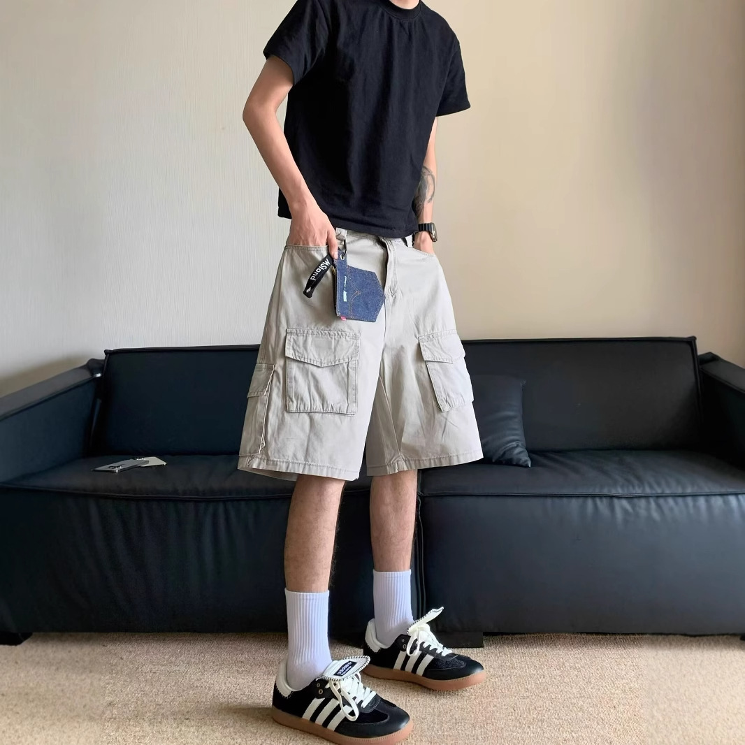 2025 Summer Cargo Shorts Men's Trendy Brand Summer Men's Loose Mid-Length Pants Multi-Pocket Large Size Casual Breeches