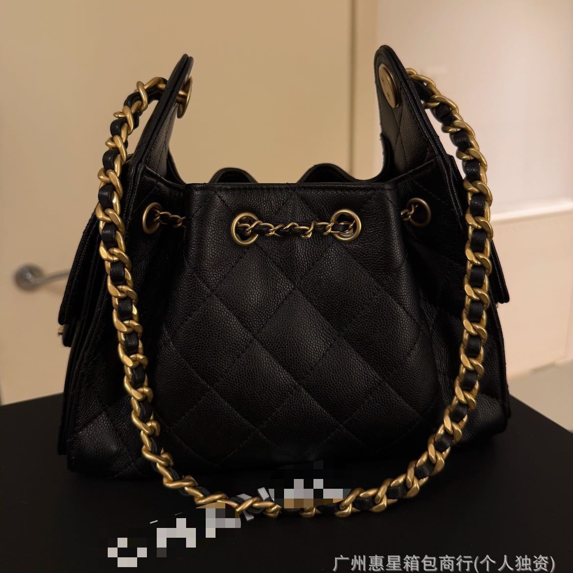 Cross-border Wholesale 25C Hippie HOBO Genuine Leather Quilted Chain Bag Drawstring Bucket Bag Underarm Bag Shoulder Bag for Women - Thumbnail 2