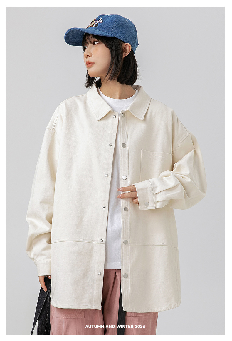 Minimalist solid color pocket long sleeved shirt 2024 new product washed cotton button jacket for men_voghion.com