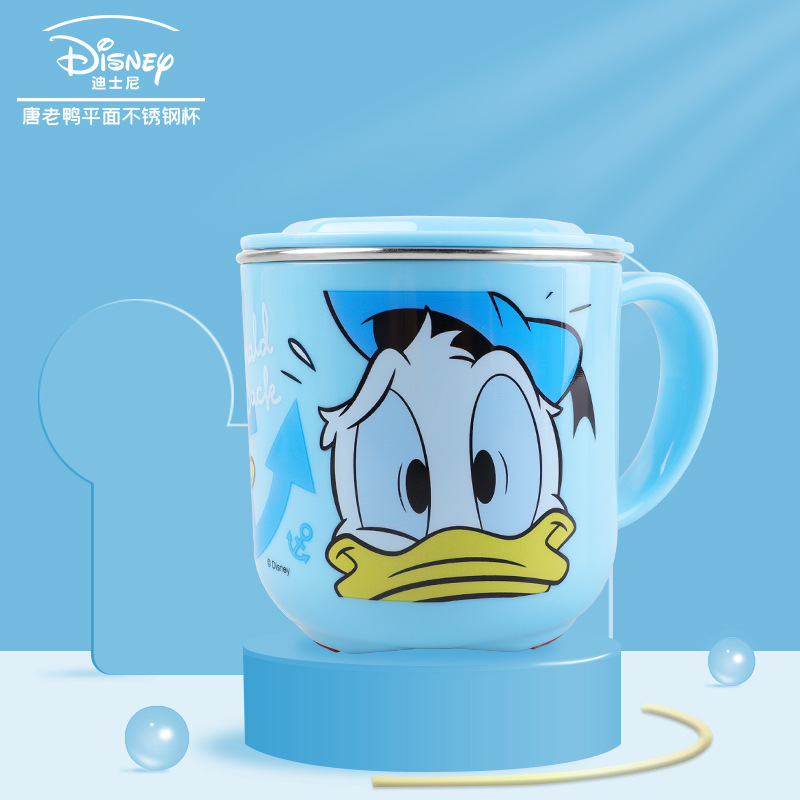 Taza de acero inoxidable para niños de Disney Taza de agua para niños Taza de agua para bebés Taza de leche casera anticaídas Set de cubiertos para bebés