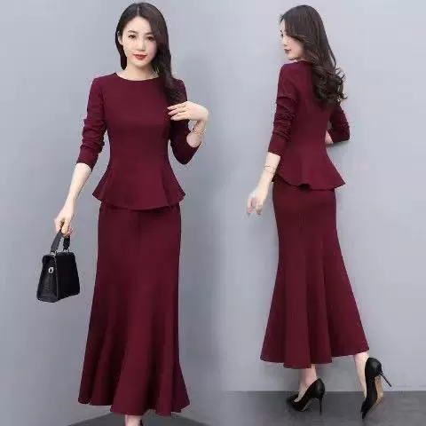 春季时尚气质御姐套装裙两件套百搭修身显瘦洋气女神范包臀鱼尾裙