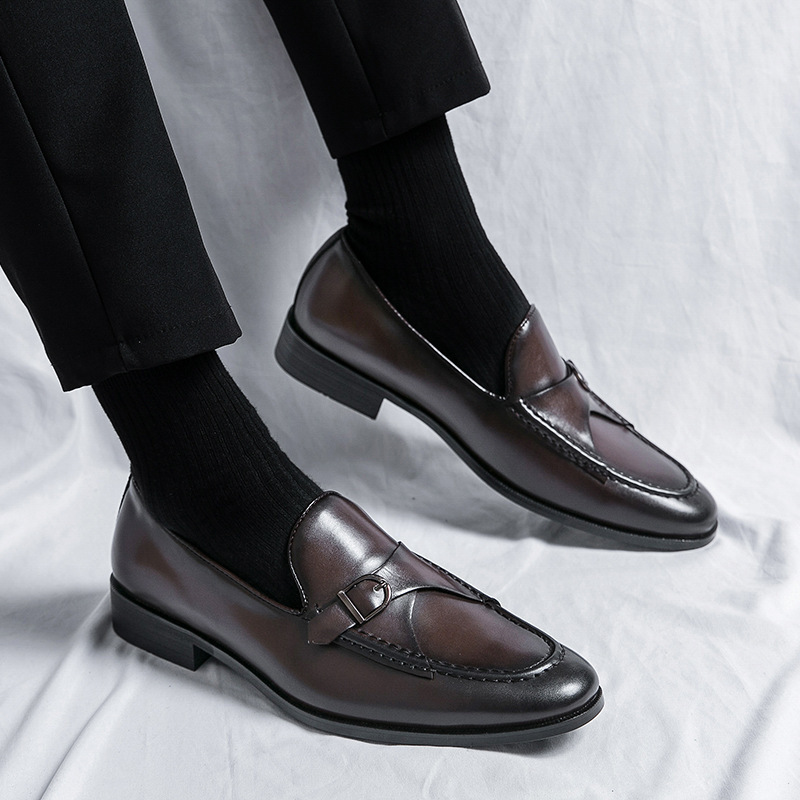 2024 cuatro estaciones de estilo británico botón de negocios zapatos de cuero hombre ropa formal Lefour zapatos de oficina ropa de moda zapatos de hombre