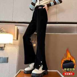 女童裤子秋冬装2024新款儿童加绒喇叭裤大童冬季加厚一体绒微喇裤