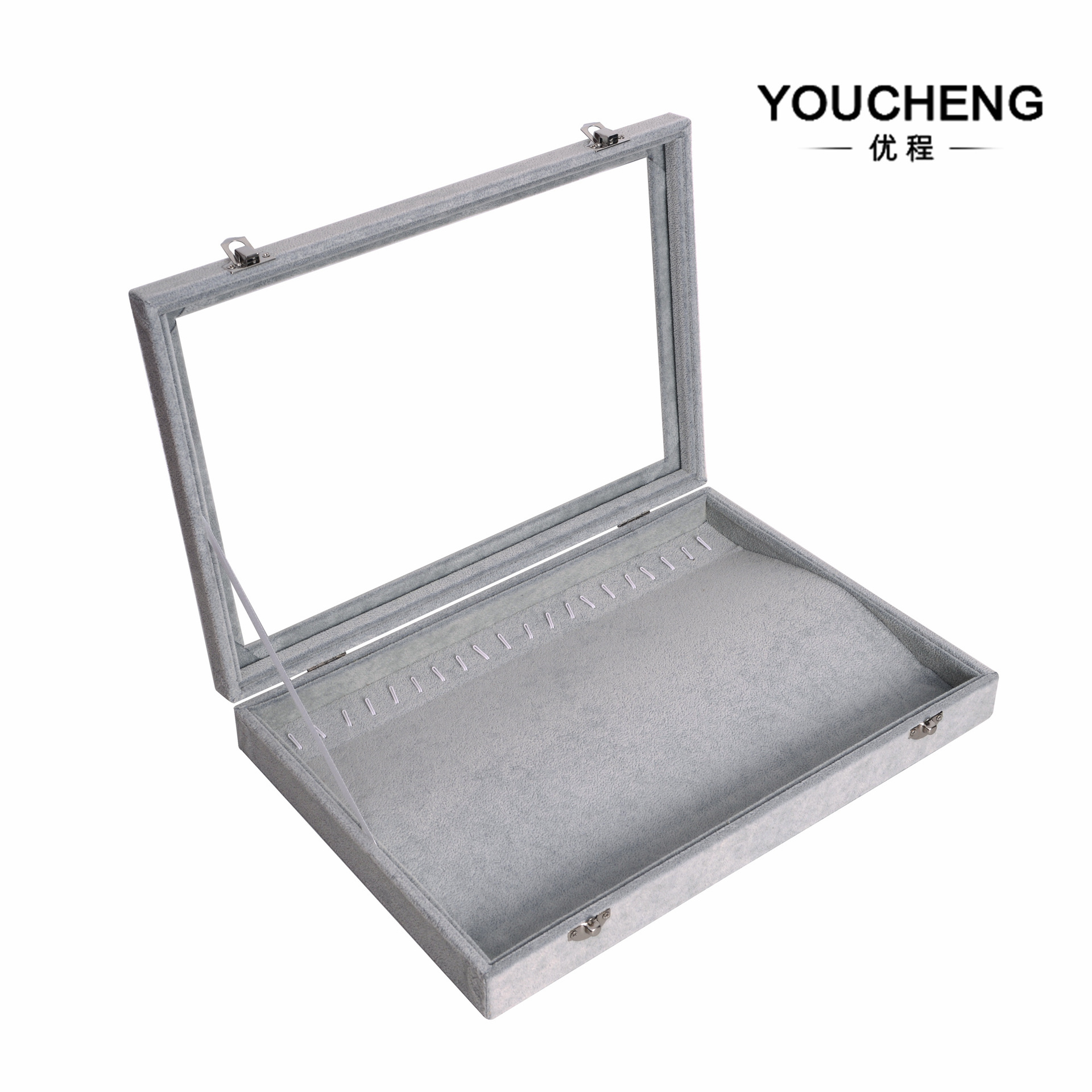 现货批发冰花绒20位项链珠宝箱防尘饰品首饰收纳盒开窗吊坠展示盒