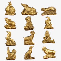 Brass zodiac ornaments, entrance hall ornaments, rabbit, rat, dragon, rooster, sheep, cow, tiger, horse, rooster, snake, pig, monkey, metal crafts