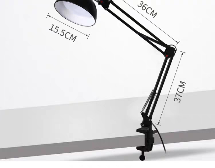 Clip lámpara de escritorio enchufable de metal brazo largo plegable lámpara de trabajo retro americana lámpara de iluminación de oficina 220v protector de ojos
