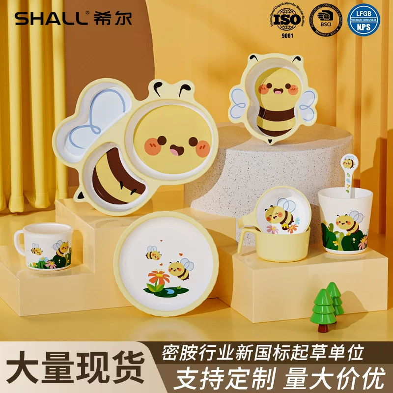 Cartoon tableware for feeding, children's dinner plate for friend for food, brand set with glass