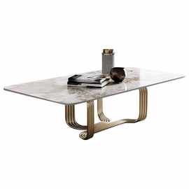 轻奢不锈钢岩板茶几客厅家用大小户型高端现代简约异形方形茶桌