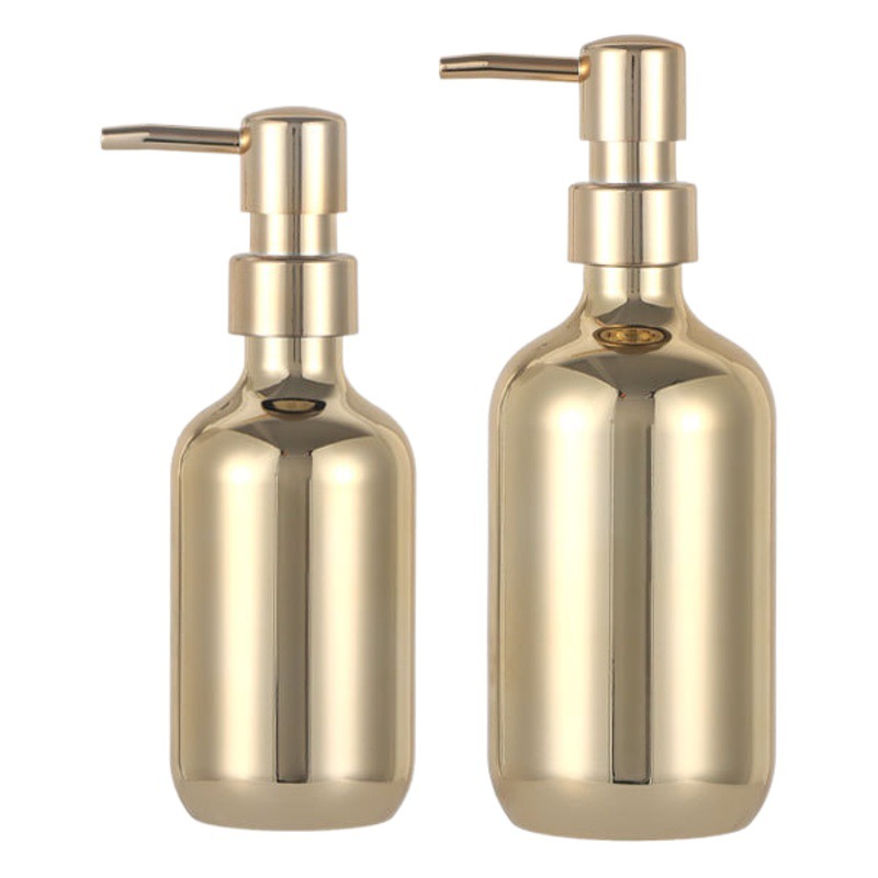 En stock 500ml botella de galvanoplastia oro plata oro rosa botella de champú 300ml Gel de ducha botella de plástico de sub-embalaje