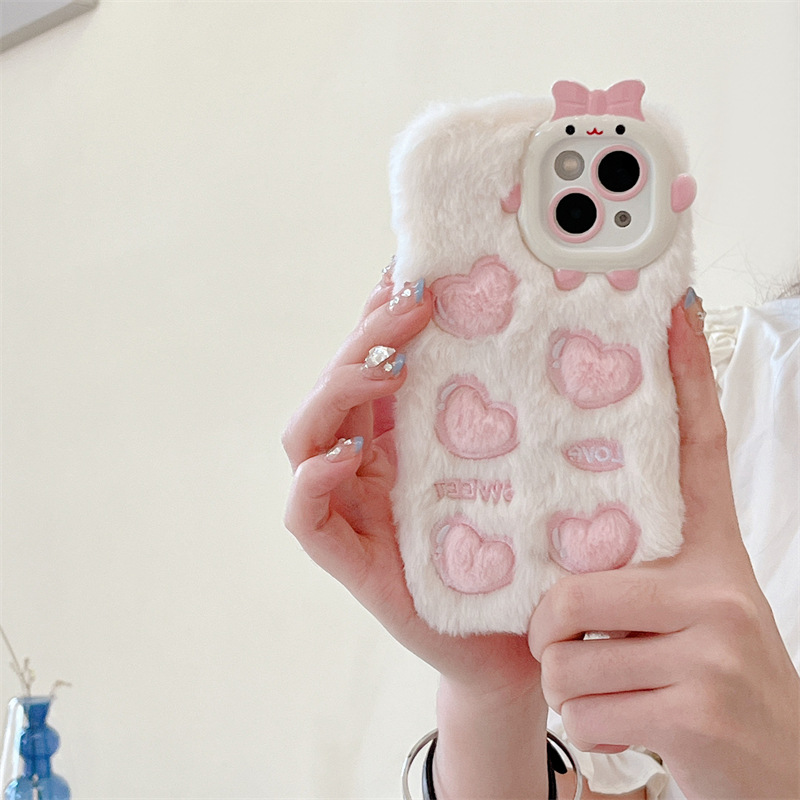 Little Monster Plush Bordado Amor Adequado para iPhone 14 Promax Apple 13 Pro Phone Case 11/12 Outono/Inverno_voghion.com