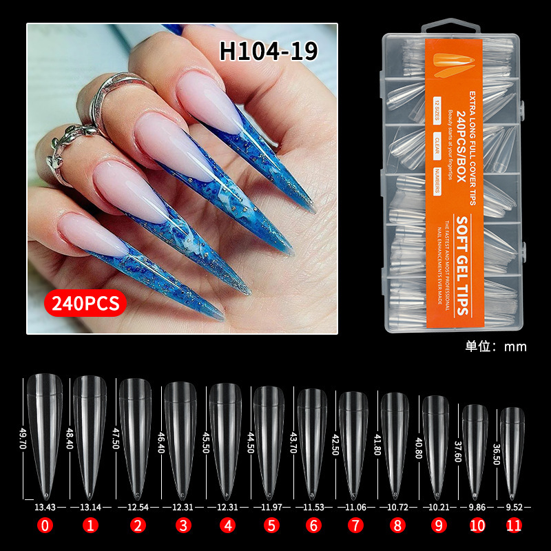 240pcs color transparente de punta larga