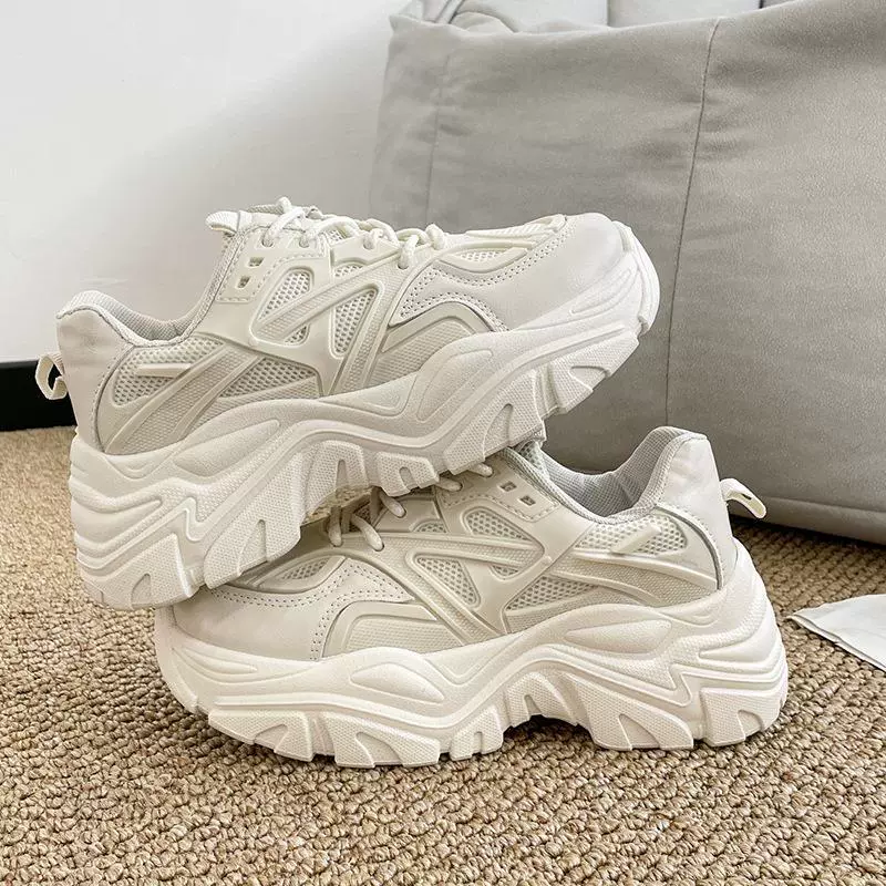 2023 летние новые дышащие туфли на толстой подошве с одной подкладкой, кексы для пап, спортивные белые туфли на ультравысоком каблуке, белые туфли с котенком, женская обувь